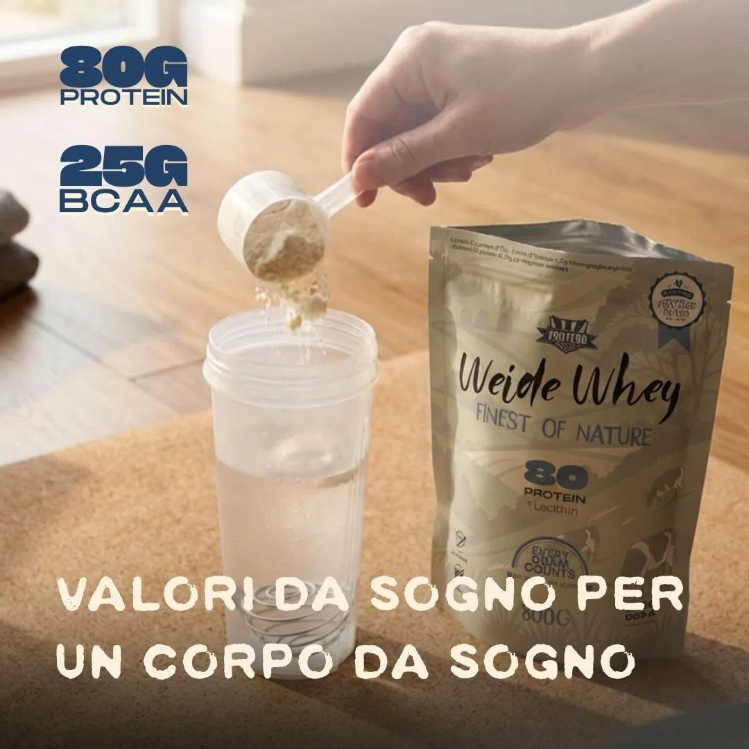Protero Weide Whey Protein 80 Grass-Fed – Proteine in Polvere da Siero di Latte da Pascolo 800g | Senza Dolcificanti o Coloranti | Gusto Natural