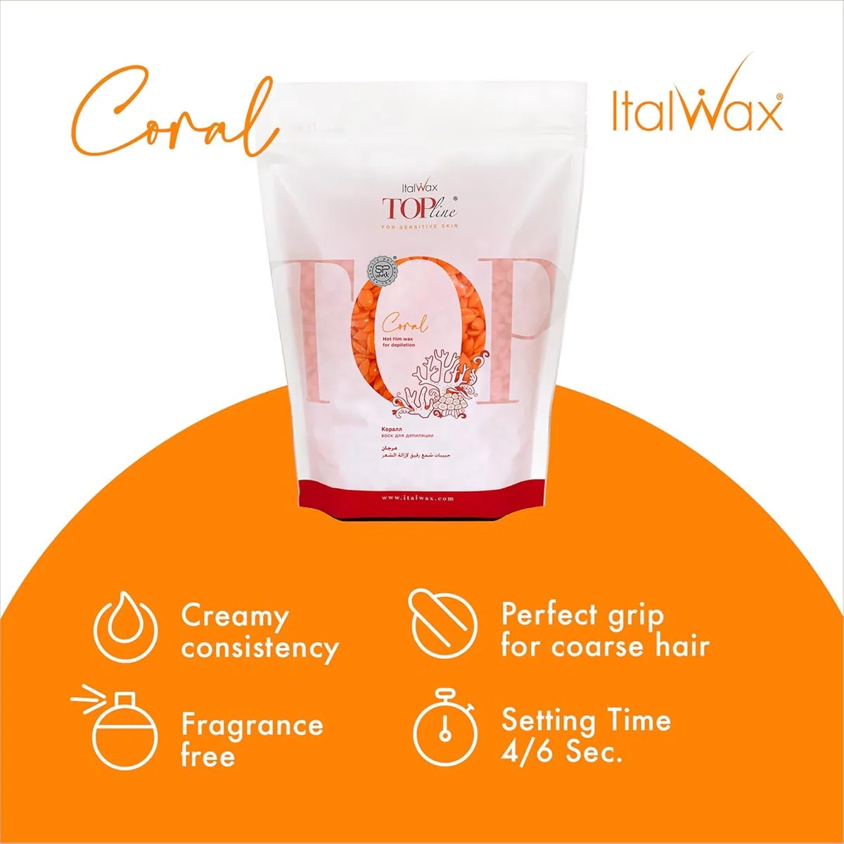 Italwax Top Line Coral - 750g - Perline di cera per la depilazione a caldo senza strisce - Formula sintetica ideale per le pelli sensibili - Consigliato per l'area bikini e le ascelle - Inodore