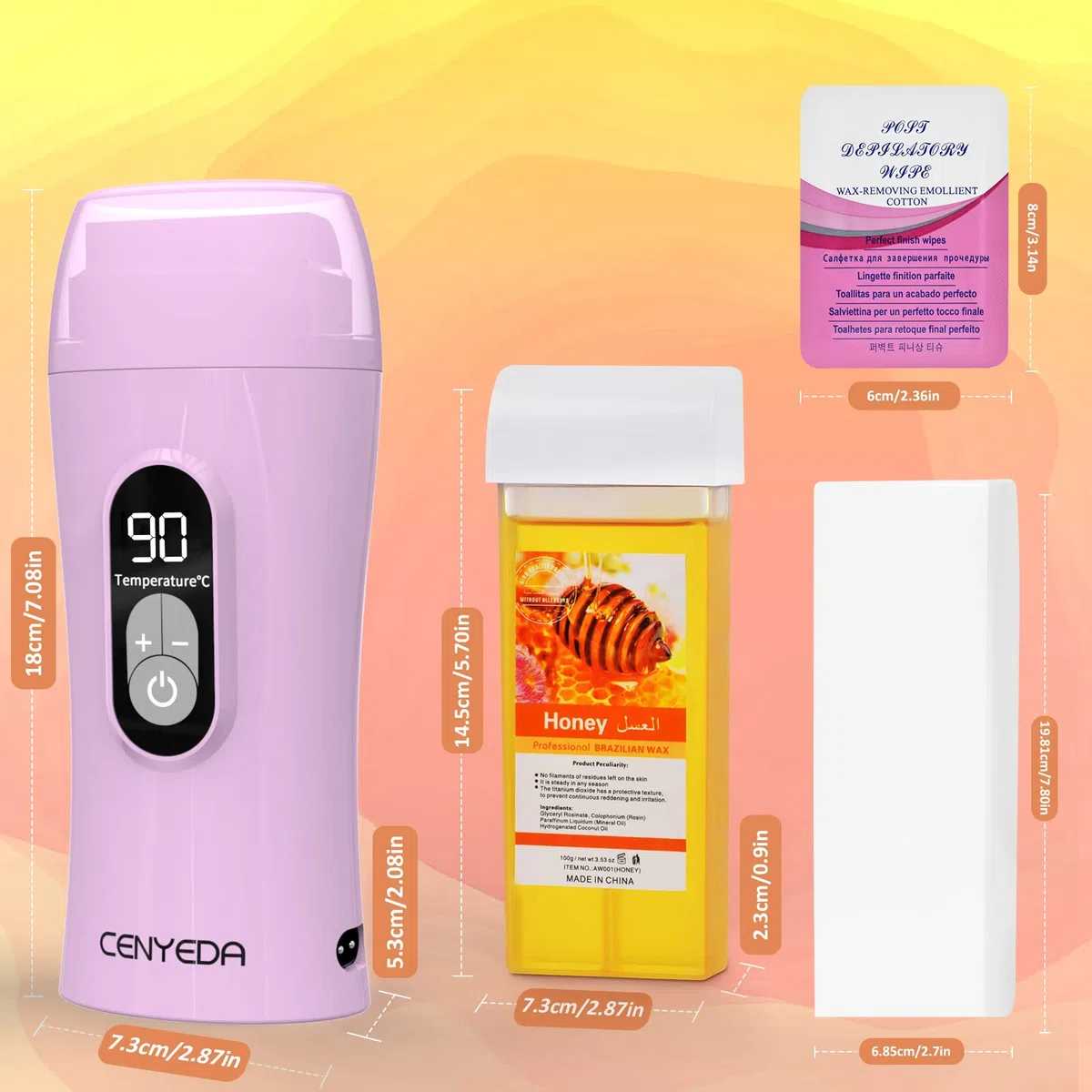 Cera digitale su rotolo, kit per la depilazione, kit per cera Honey Roller Waxing Kit, scalda cera portatile a temperatura controllata e termostabile, per donne e uomini, viola