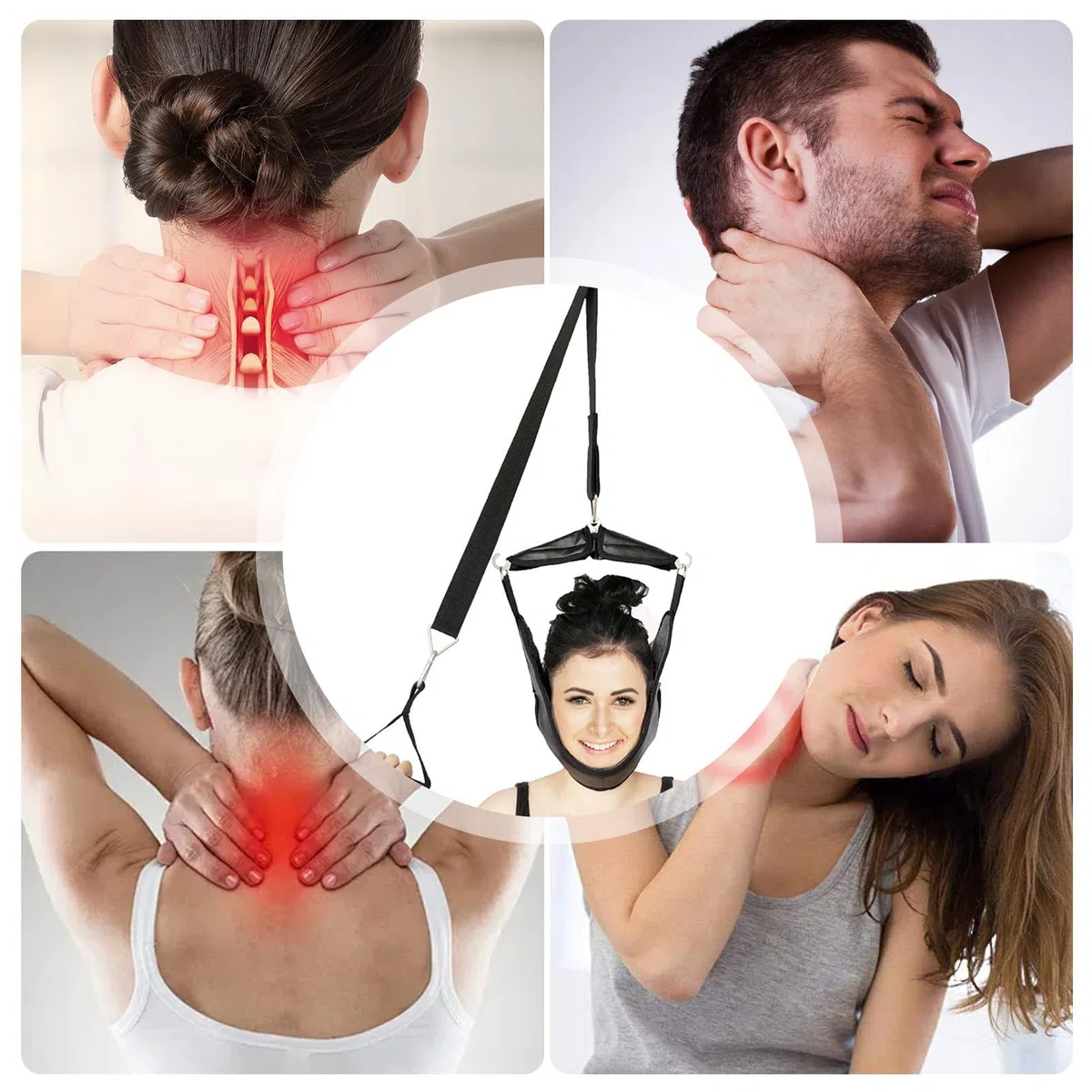 Generisch Dispositivo di trazione cervicale, estensore per il collo, trazione cervicale, decompressione chiropratica, impugnatura comoda, dispositivo di trazione con sottogola per dolori al collo,