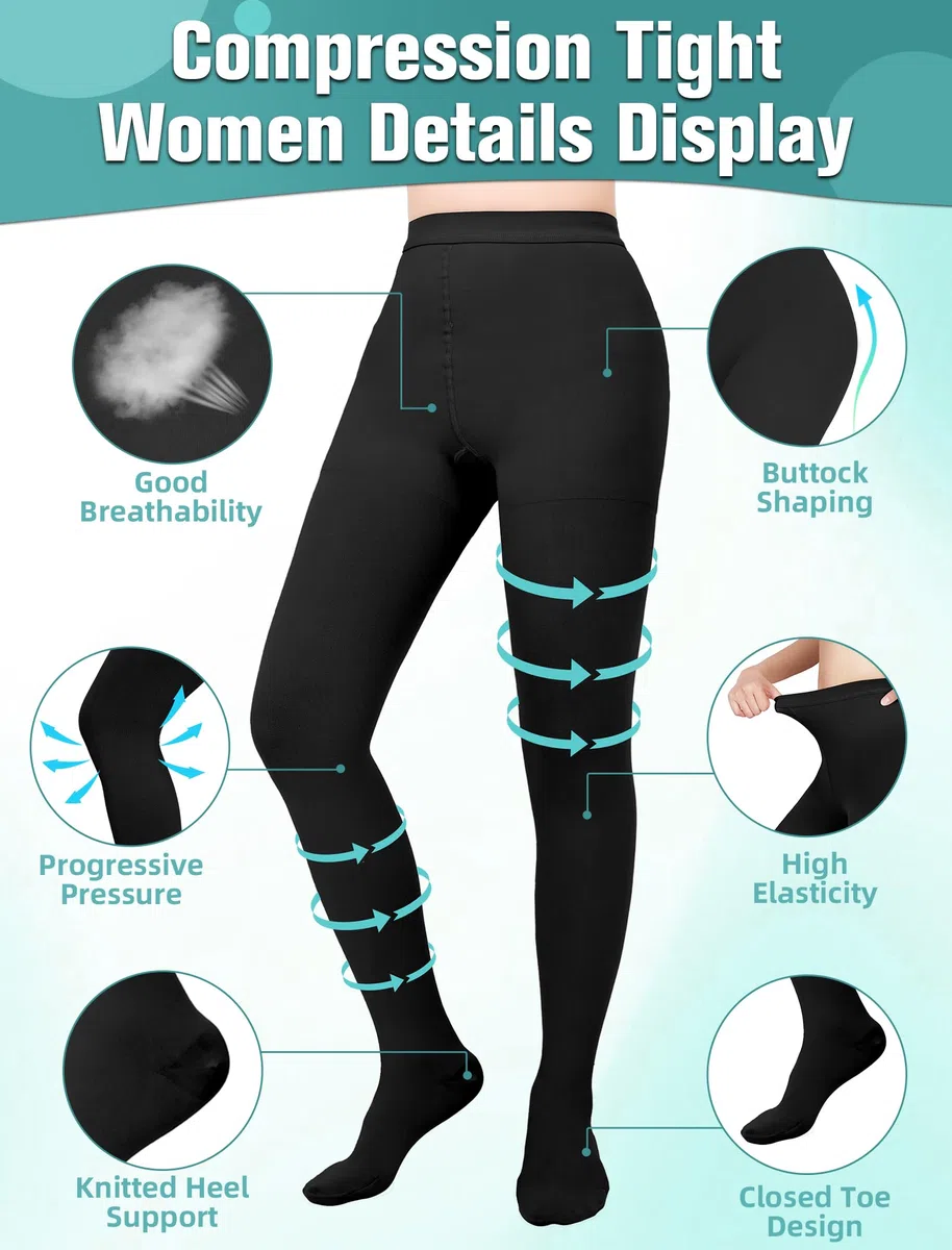 Collant a compressione medica per donne e uomini, 15-20 mmHg, collant a compressione a punta chiusa, opachi, supporto graduato, calze a compressione per vene varicose, edema, allattamento in