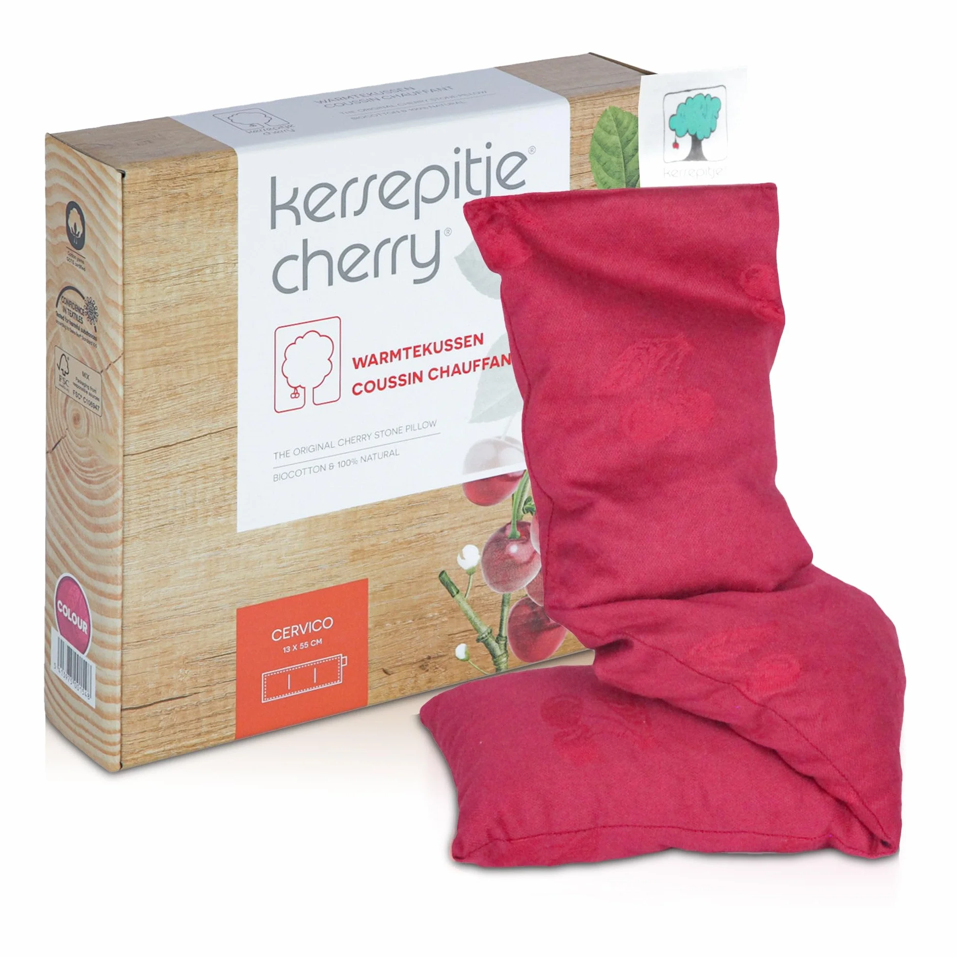Cuscino con noccioli di ciliegia, riscaldante, in cotone biologico e 100% naturale, per rilassare e alleviare i disturbi quotidiani, dolori muscolari, crampi, cervico: circa 13 x 54 cm