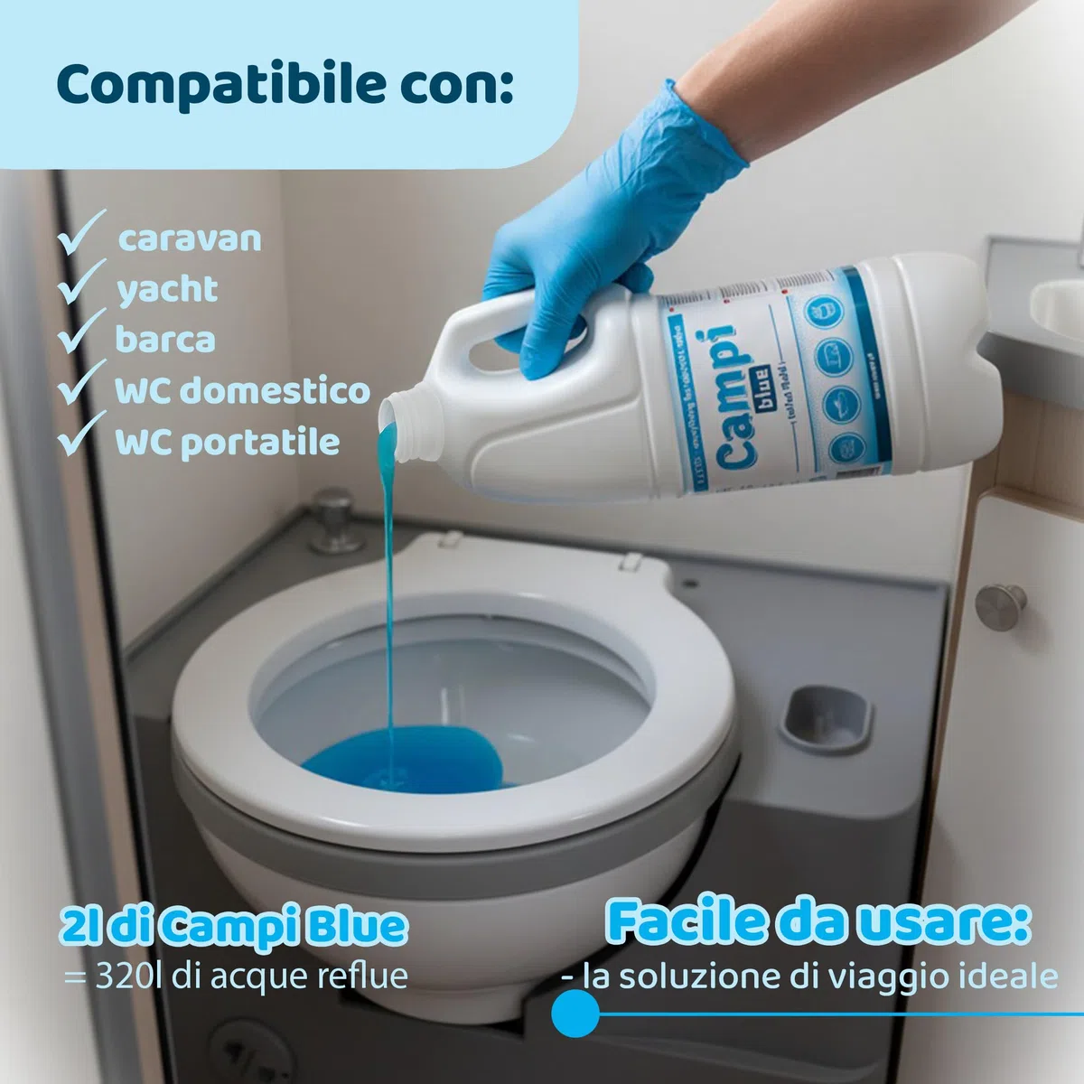 CAMPI Blue 2L + Red 2L + Carta Igienica – Set di Fluidi Chimici e Sanitari per WC da Campeggio – Additivo per WC per Serbatoi di Acque Dolci e di Scarico – Fluido per Roulotte e Barche