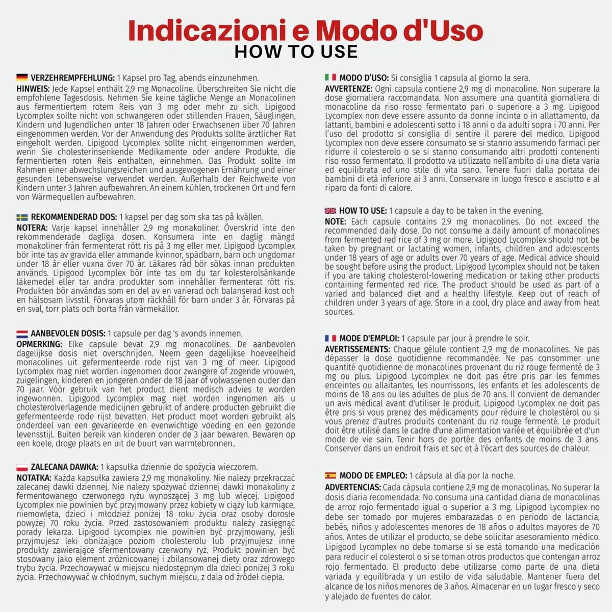 Lipigood Lycomplex Integratore Colesterolo | Riso Rosso Fermentato | Monakolina K, Colina, Licopene, Policosanoli, Carciofo, Coenzima Q10 | Acido Folico, Vitamine B6 e B12 | 30 capsule