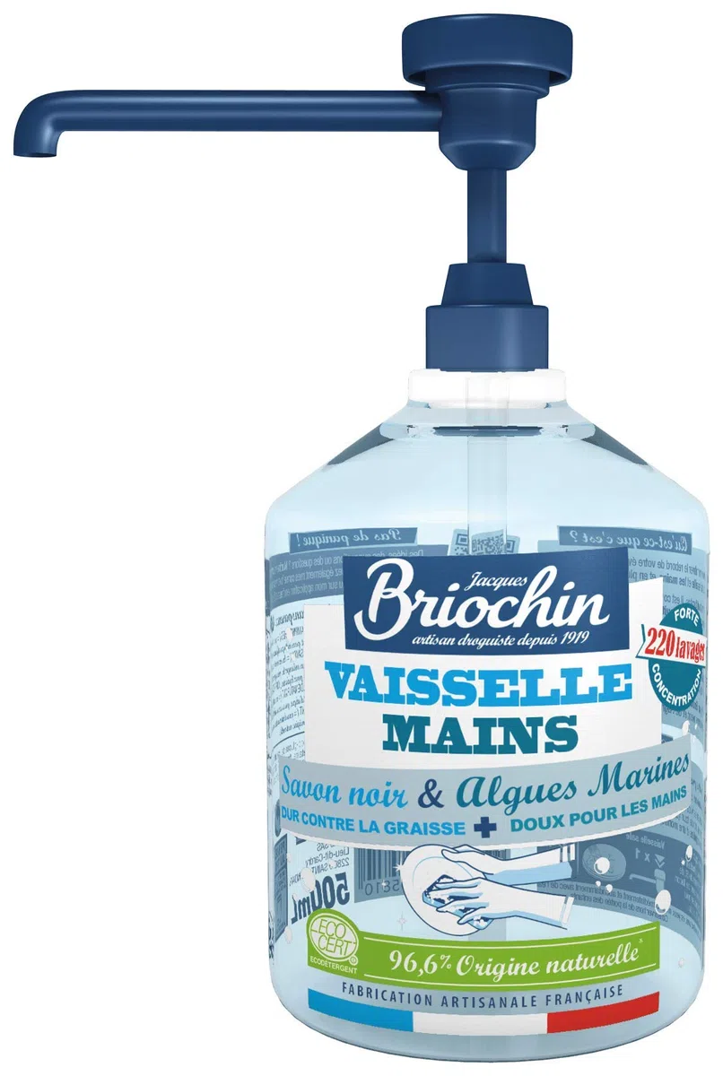 Jacques Briochin - Liquido per stoviglie al sapone nero, fragranza alga marina, 500 ml, lotto di 2