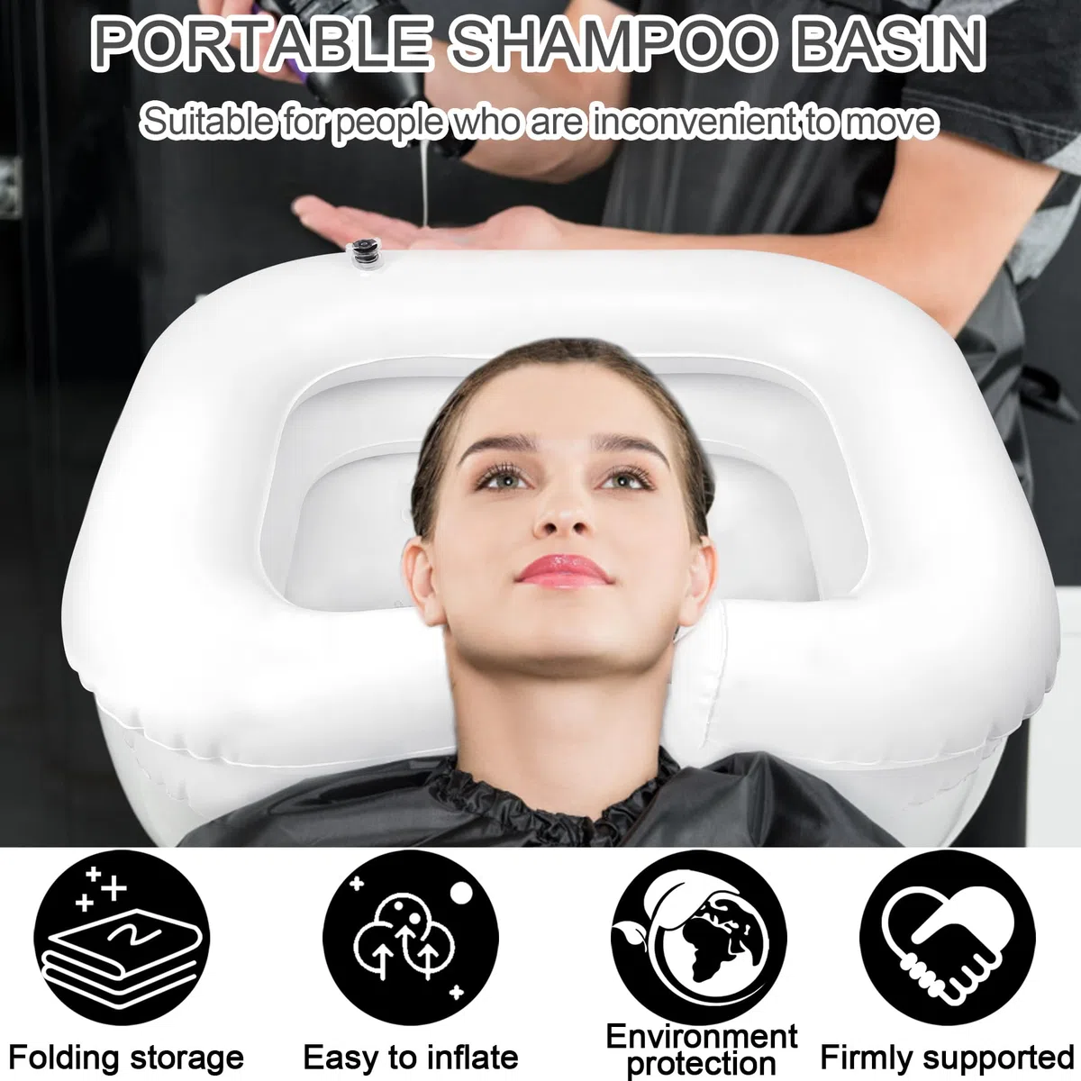 TZEKING Lavandino gonfiabile, Bacino gonfiabile per capelli portatile, con Tubo di Drenaggio, con soffione e sacca d'acqua, Lavare i Capelli Lavandino, il lavaggio dei capelli per comodini e letto
