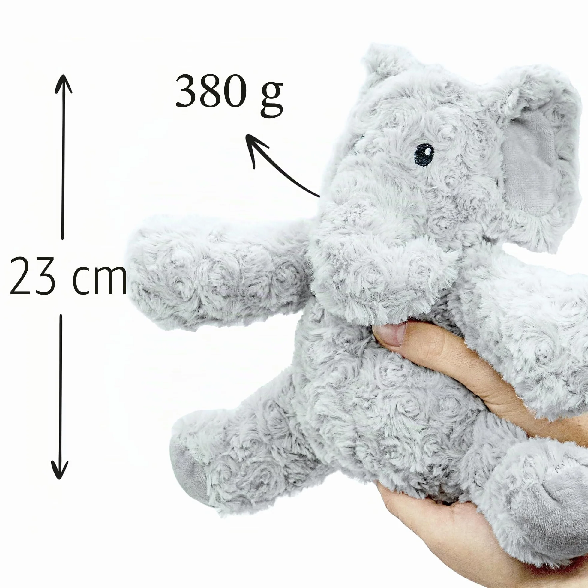 Peluche Riscaldabile al Microonde (23 cm) - Morbido e Caldo, Ideale per Alleviare le Coliche nei Neonati - Elefante di Peluche da Abbracciare e Dormire - Sacchetto di Semi Estraibile