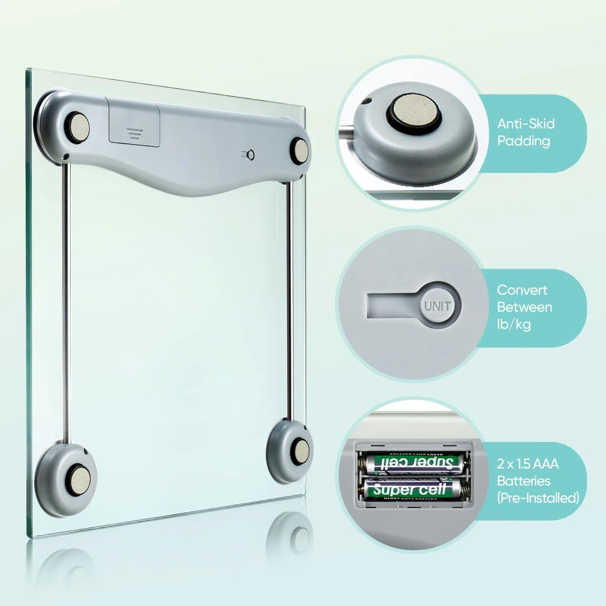 Etekcity Bilancia per peso corporeo, bilancia da bagno con display LCD trasparente, tecnologia di misurazione ad alta precisione (0,1 kg/max 180 kg), design ultra sottile da 6 mm, vetro temperato