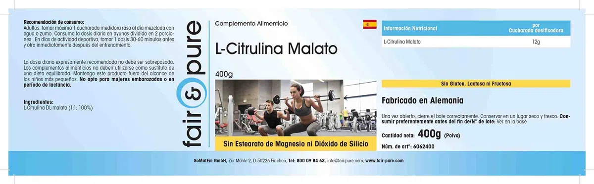 Fair & Pure® - L-Citrullina in polvere - Malato - Sostanza pura - Senza additivi - Senza zuccheri aggiunti - Neutra - 400g