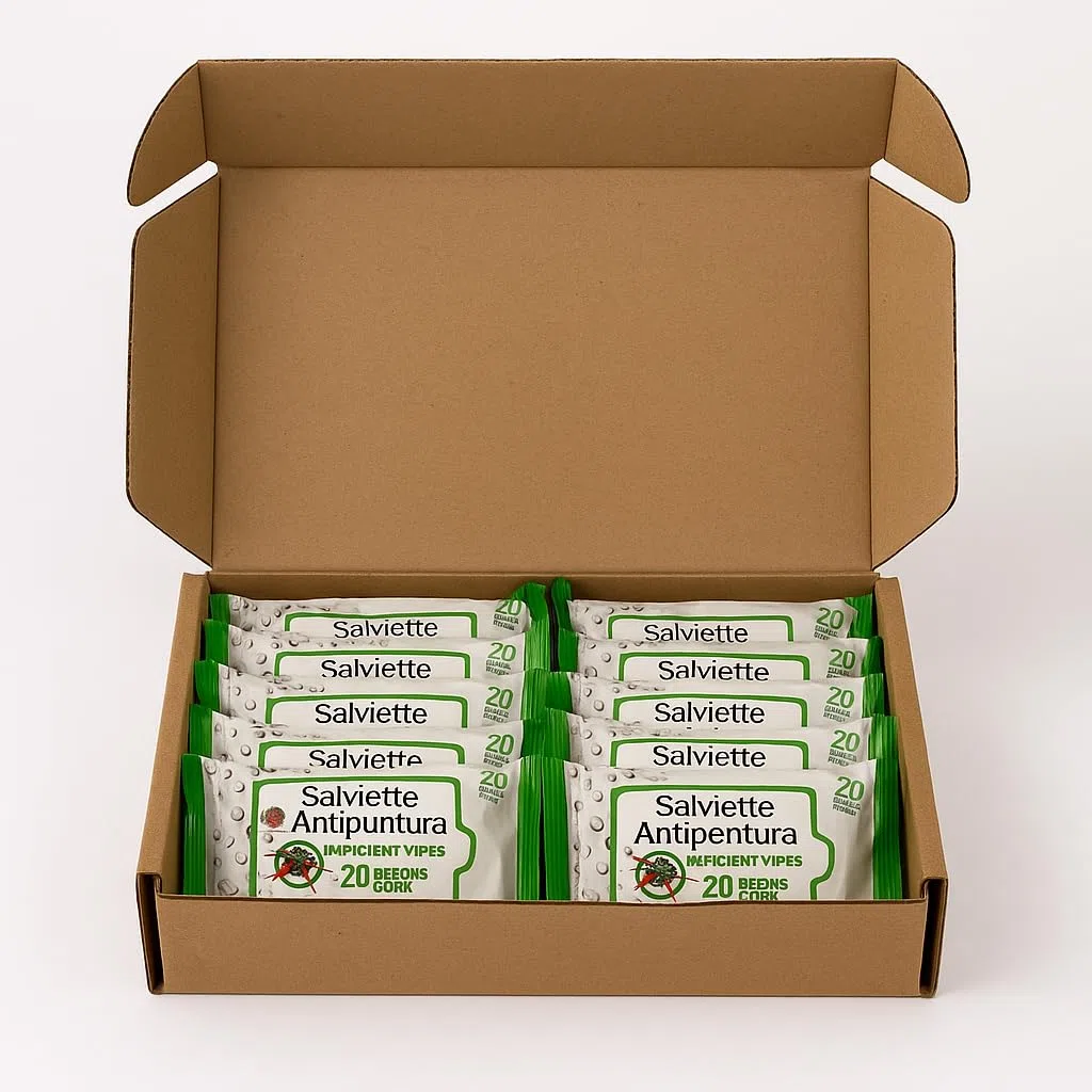 Salviette Antipuntura – 10 Confezioni da 20 Salviette – Presidio Medico Chirurgico – Efficacia 6 Ore – Repellente Zanzare, Insetti e Tafani – Pratiche, Monouso, Uso per Viaggio e Famiglia