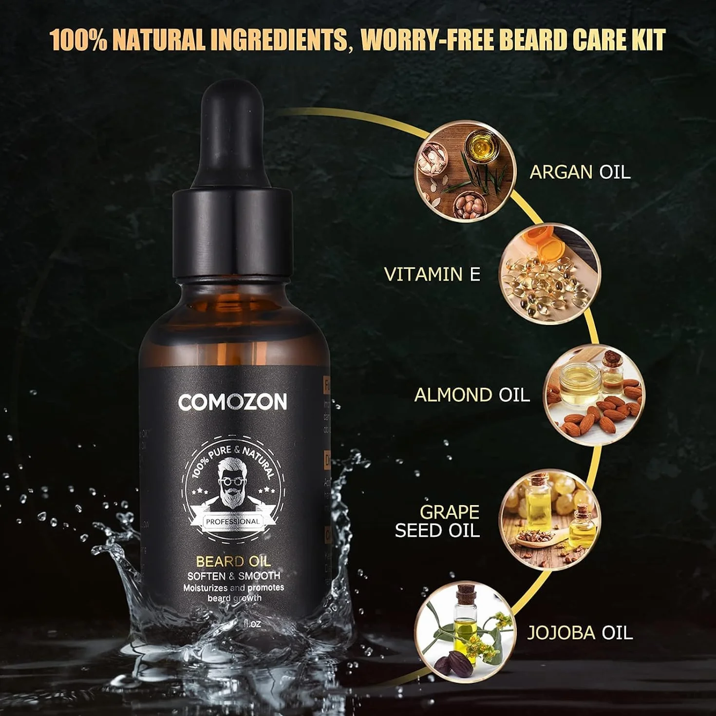 Kit post trattamento rimozione,Kit Cura Barba Uomo,Comozon 12 in 1 Kit Barba Uomo Professionale Prodotti Barba Uomo Con Rullo per Barba,Olio per Barba,Shampoo per Barba,Balsamo per Barba,Pettine