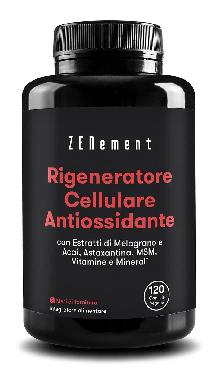 Antiossidante Rigeneratore Cellulare, Anti-invecchiamento, con melograno, Açaí, Astaxantina, MSM, Vitamine C ed E e Minerali (zinco, selenio e rame), 120 capsule | Zenement