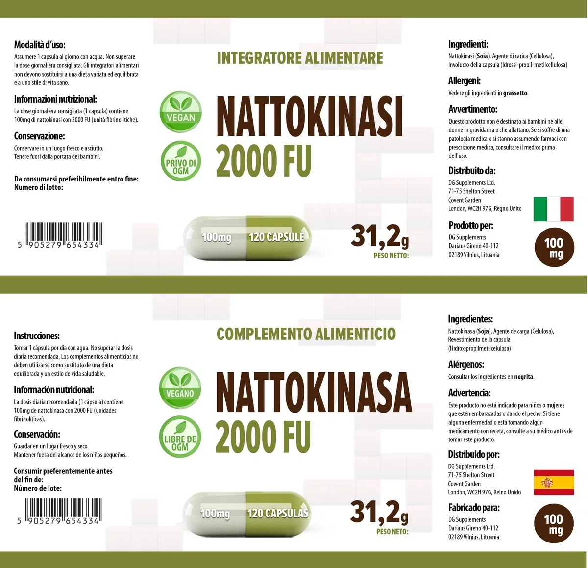Hepatica Nattokinase | 100 mg | 20.000 FU/g | 120 capsule vegane | Nattochinasi | GMP & Testato da Laboratorio Indipendente