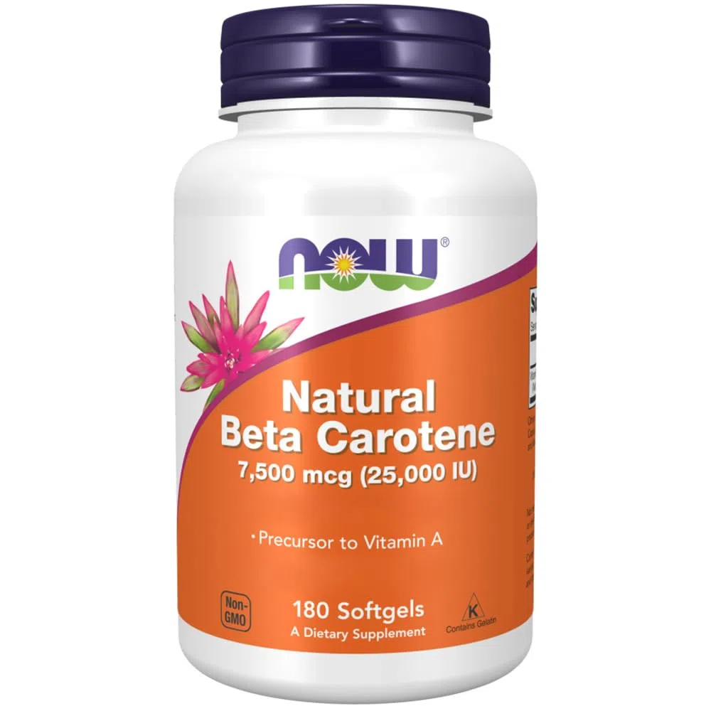 Now Foods Natural Beta Carotene, 7500mcg (25000 IU), 180 Softgels, Provitamina A, Testato in Laboratorio, Senza Soia, Senza Glutine, Non-GMO