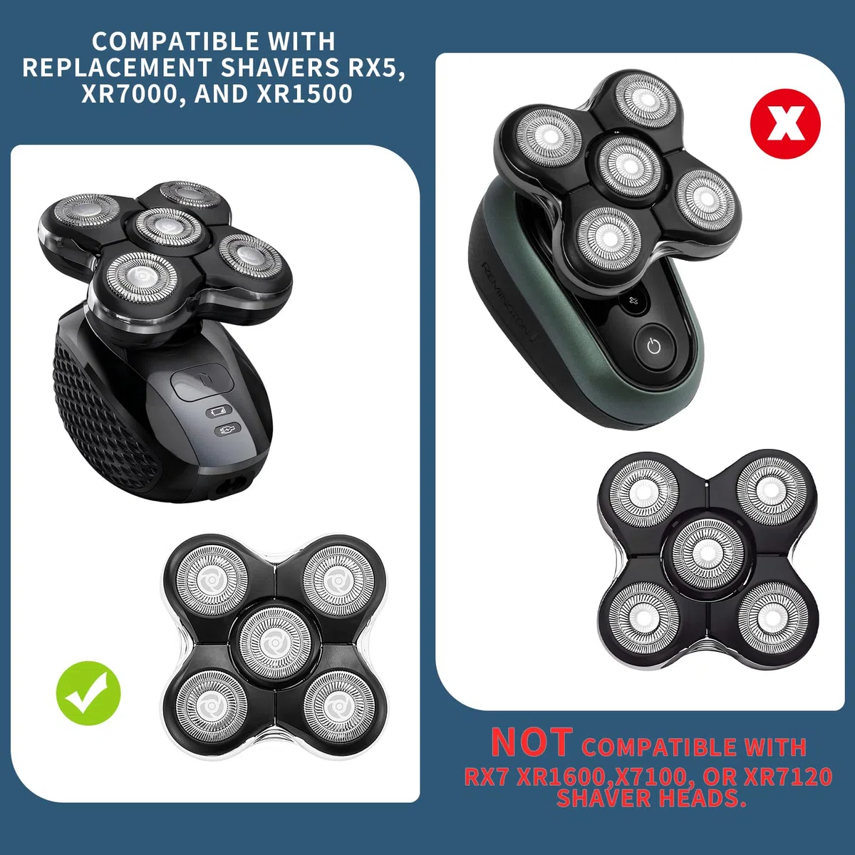 Testine di ricambio RX5 compatibili con rasoi Remington Balder Pro XR1500, XR1501 e RX5 (2 pezzi)