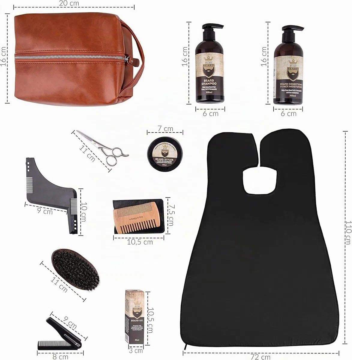Kit Barba Uomo-Prodotti Barba Uomo Olio Balsamo 300ml Shampoo 300ml -Spazzola e Pettine - Forbici, Sacca Viaggio -Ottima Idea Regalo