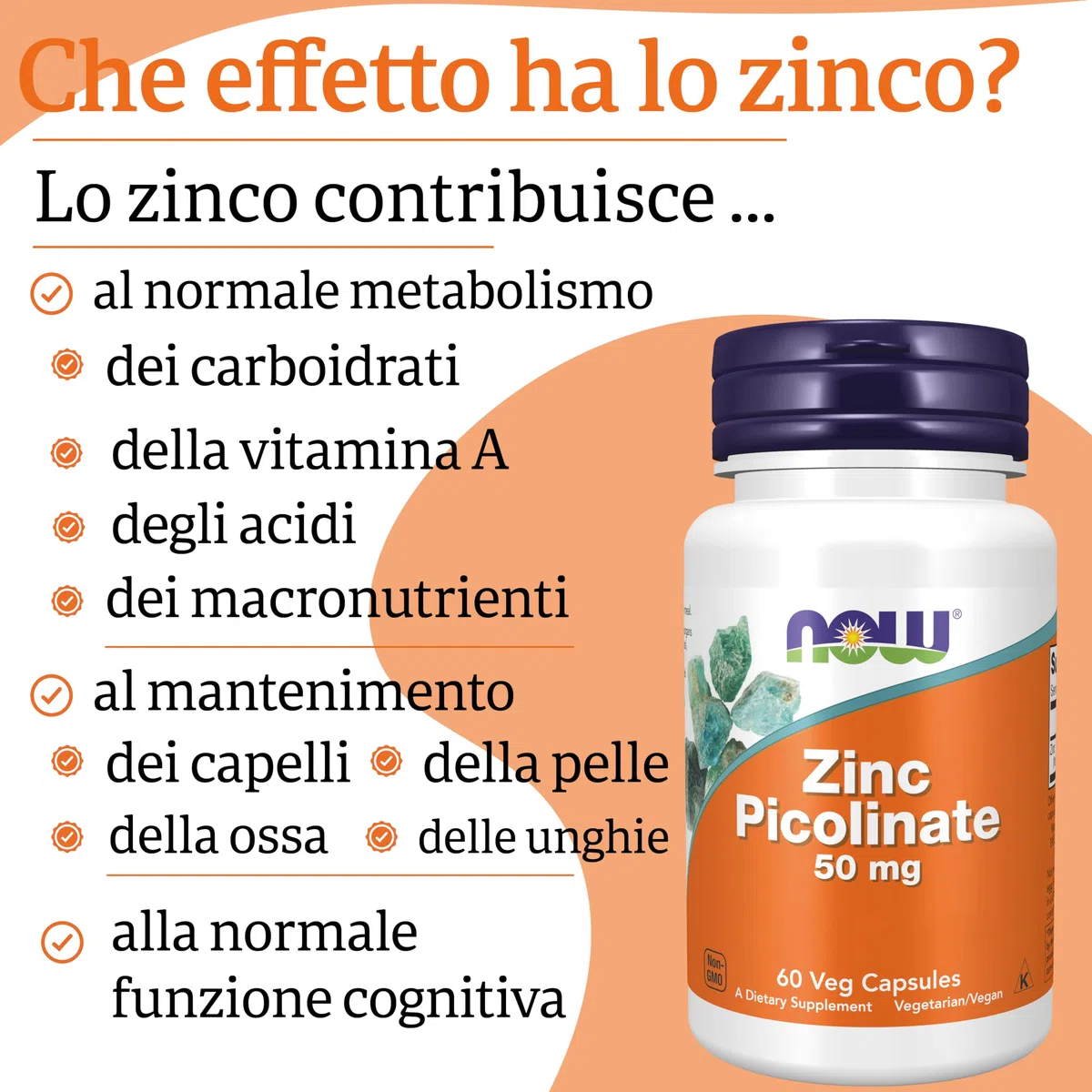 Now Foods, Zinco Picolinato, 50mg, Dose Elevata, 1 Capsula ogni 2 Giorni, 60 Capsule vegane, Testato in Laboratorio, Senza Glutine, Senza Soia, Non OGM, Vegetariano