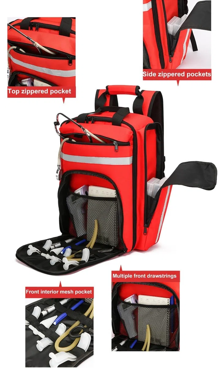 REHOOF Zaino Medico di Emergenza, Borsa Trauma per Primo Soccorso con Catarifrangente,Zaino Infermiere Domiciliare,Grande capacità di Primo Soccorso Medico per Campeggio, Escursionismo, Trekking C