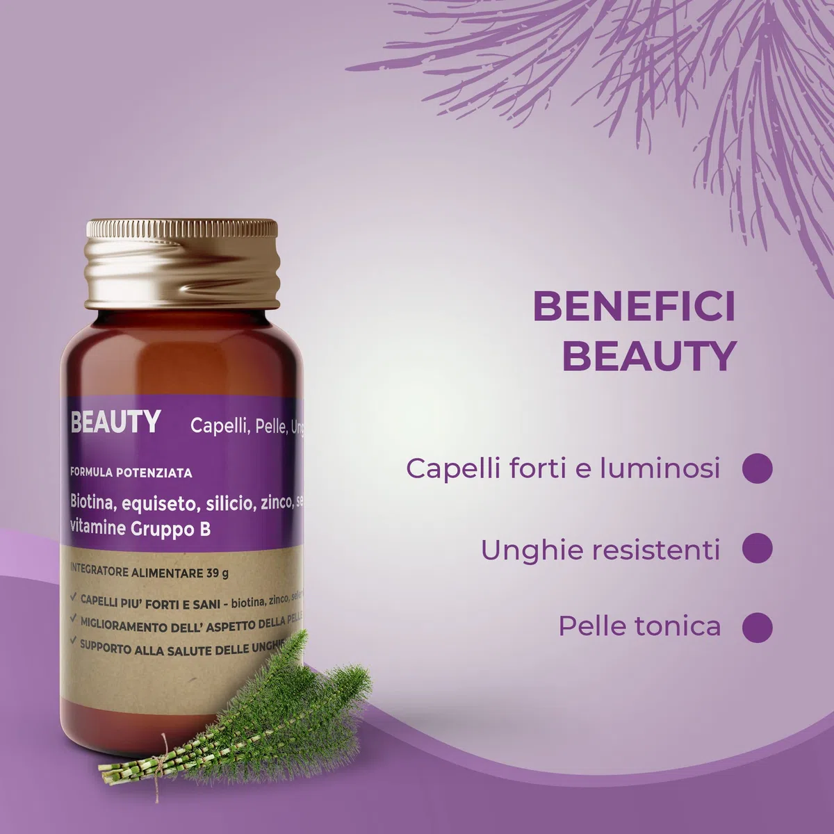 JEA BEAUTY - Integratori Per Capelli, Pelle e Unghie con Biotina Silicio Selenio Zinco Equiseto Vitamina B, Per Crescita e Anticaduta Capelli Uomo e Donna, Vegano - 120 Capsule Alto Dosaggio (4 Mesi)