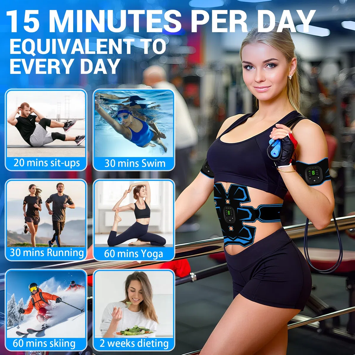 Elettrostimolatore Muscolare - Elettrostimolatore per Addominali, 6 modalità e 19 Intensità, Stimolatore Muscolare EMS Glutei, Addome, Braccia, Gambe
