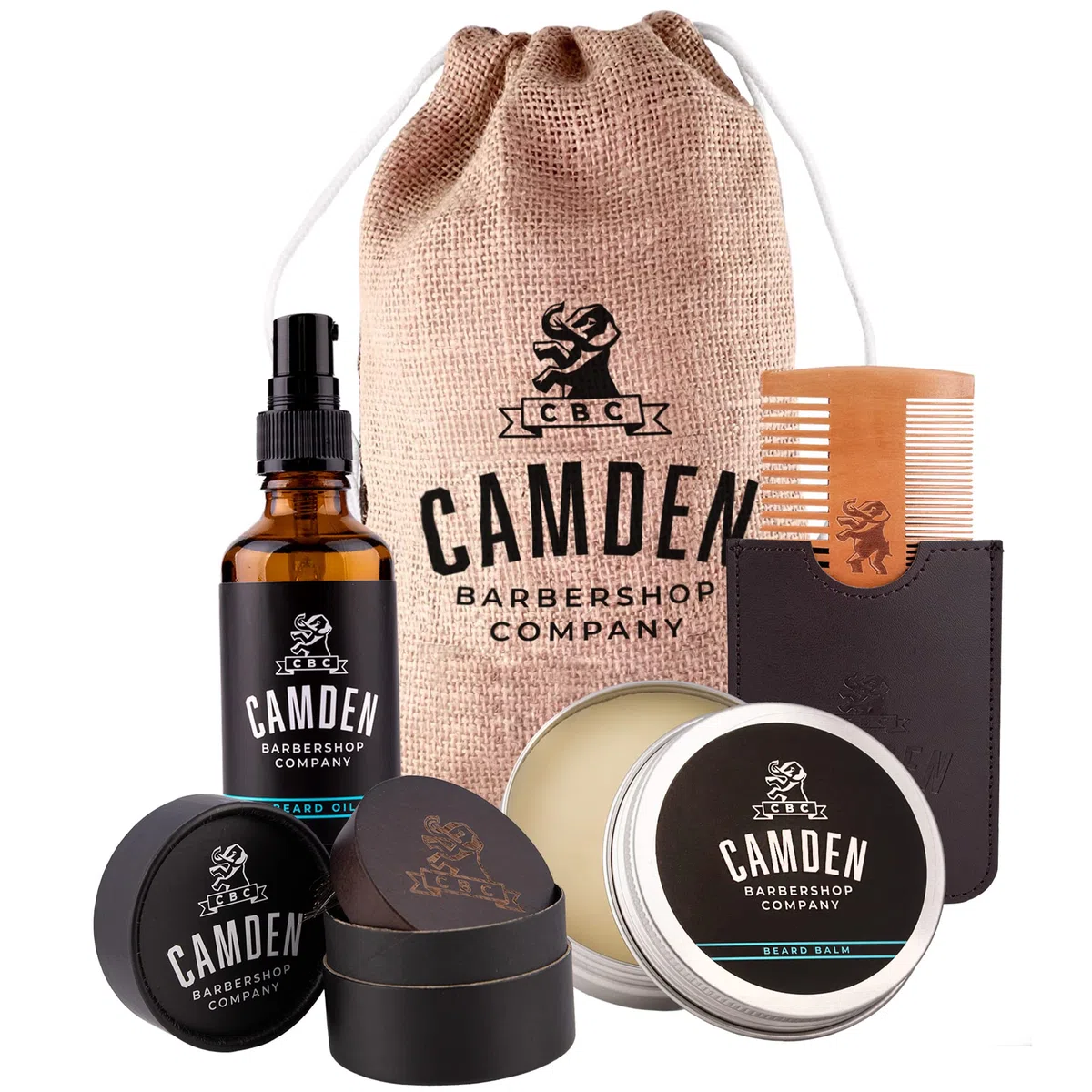 Camden Kit Barba Uomo ● Set Prodotti 100% Naturali per la Cura della Barba ● Olio, Balsamo, Spazzola e Pettine ● Regalo Uomo