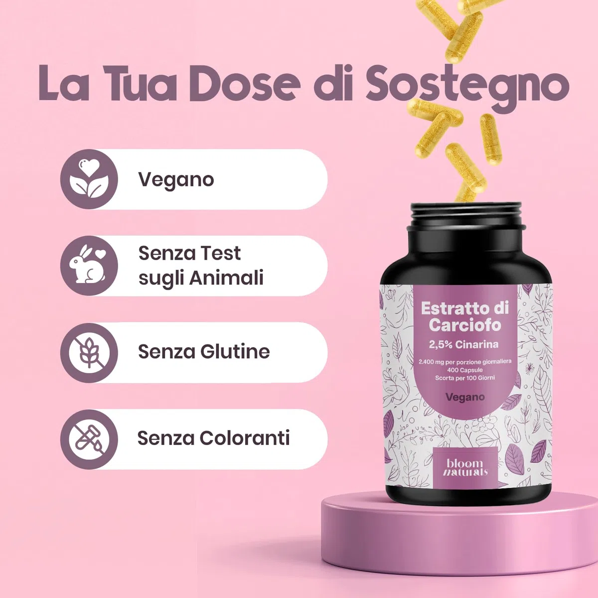 Estratto di Carciofo 2,5% Cinarina – 400 Capsule – 2.400 mg per Porzione Giornaliera – Vegano & Prodotto in Germania - Carciofo Integratore