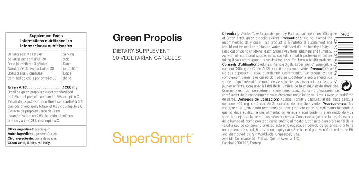 Green Propolis - Estratto di Propoli Verde Brasiliana - Il Segreto di Salute dell’Alveare - Potente Antiossidante per l’Immunità - 90 Capsule - SuperSmart