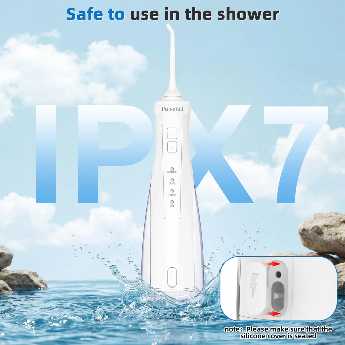 Idropulsore Dentale Portatile Ricaricabile, 300 ML Water Flosser Senza Fino a USB con 4 Gettoni e 4 Modalità, Impermeabile IPX7 per Casa e Viaggio (Bianco)