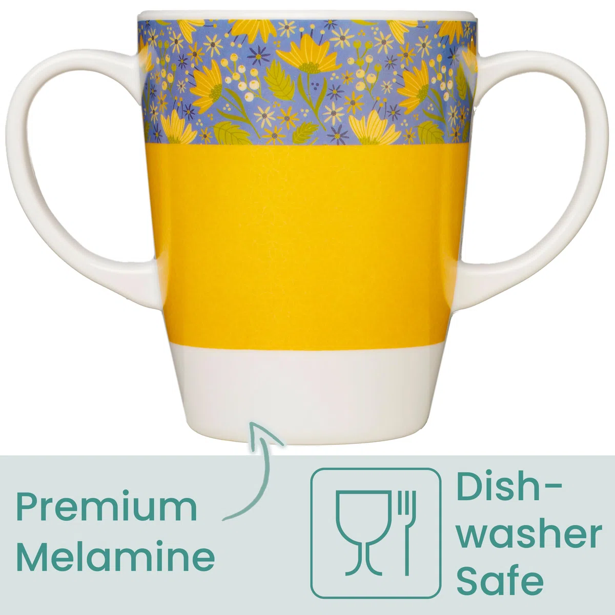 Tazza in melamina con due manici, leggera, 126 g, capacità 400 ml, aiuto per la mobilità quotidiana per anziani, demenza, tremori, artrite e presa debole (giallo)