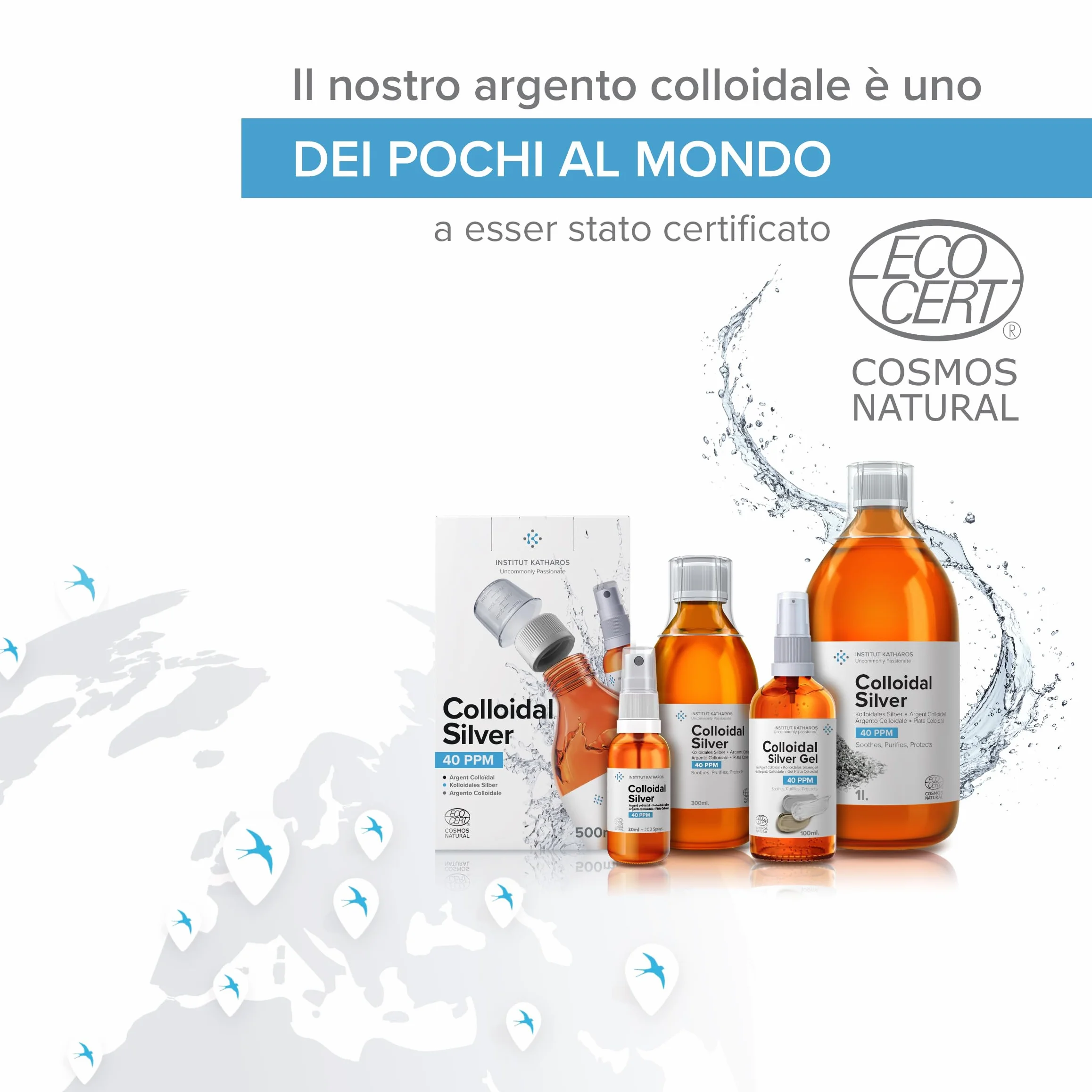 Institut Katharos 40 PPM Argento Colloidale Spray con Flacone Spray Di Ricarica Gratuito, 300 ml