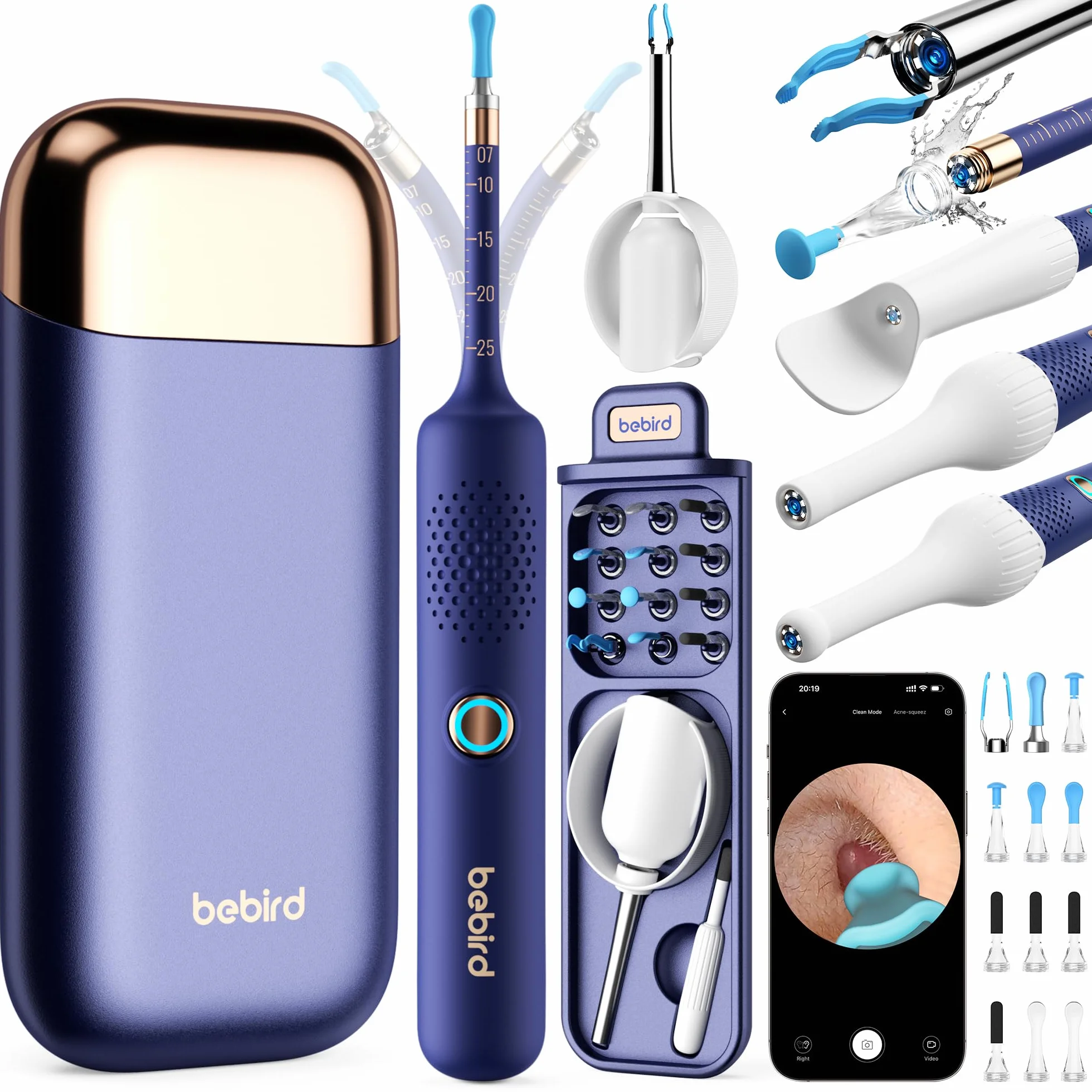 Bebird Otoscopio Digitale, 1920P HD Flessibile Pulisci Orecchie con Telecamera, Kit Rimozione Cerumeper Orecchie/Naso/Gola, Pulizia Orecchie con Pinzette, Punte Sostituibili per Adulti e Bambini