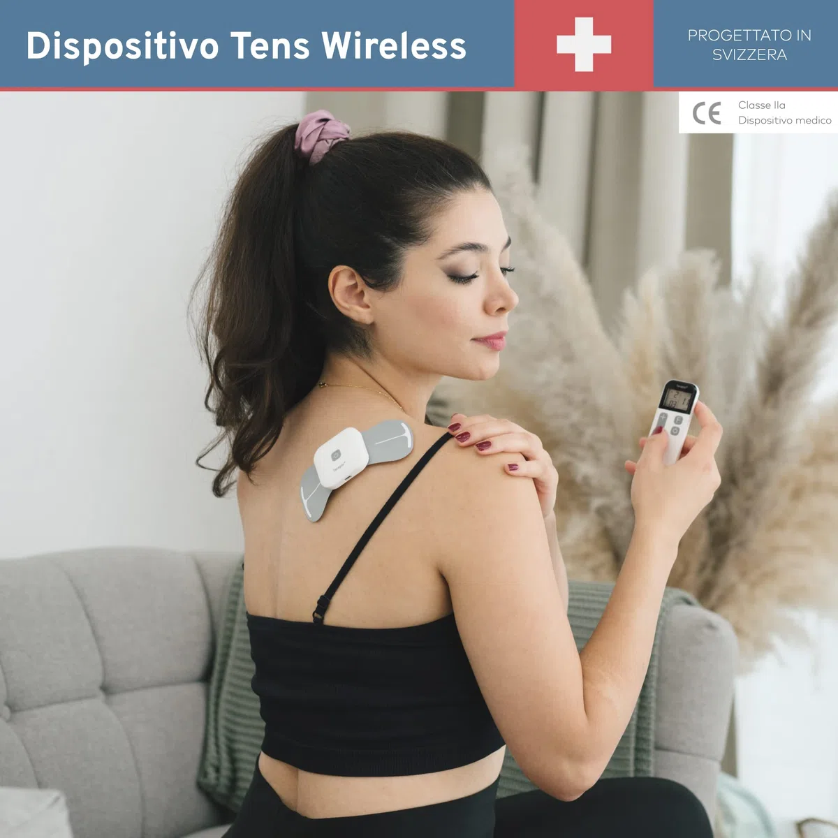 Elettrostimolatore Antidolorifico TENS Wireless. Dispositivo TENS portatile Senza Fili. Elettrostimolatore Muscolare con Telecomando. Ricaricabile 15 modalità per il Trattamento del Dolore