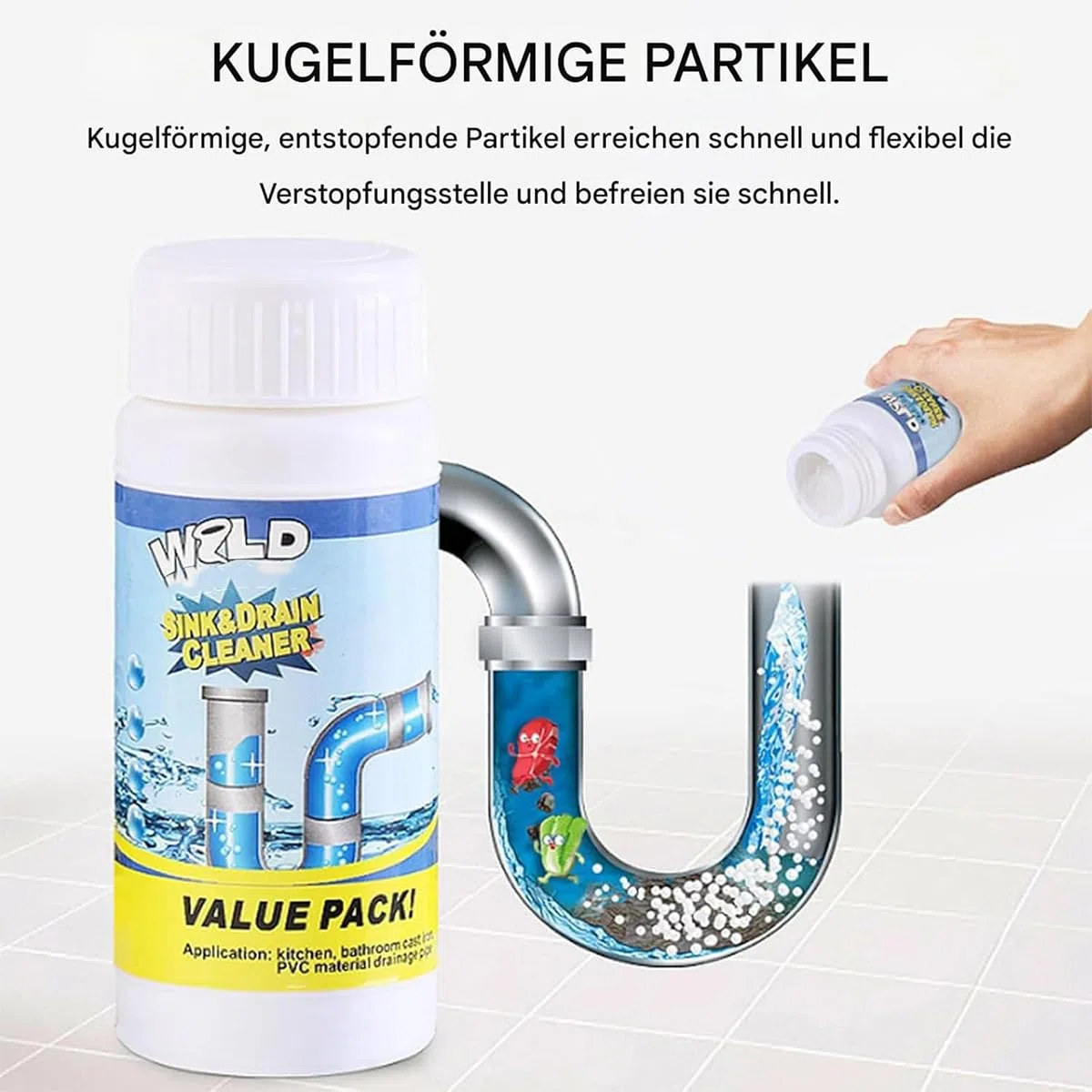 Detergente per scarichi a spirale, Wild Sink Drain Cleaner, pulitore per scarico extra forte, in schiuma, per cucina, bagno, toilette e balcone (2 pezzi (220 g))