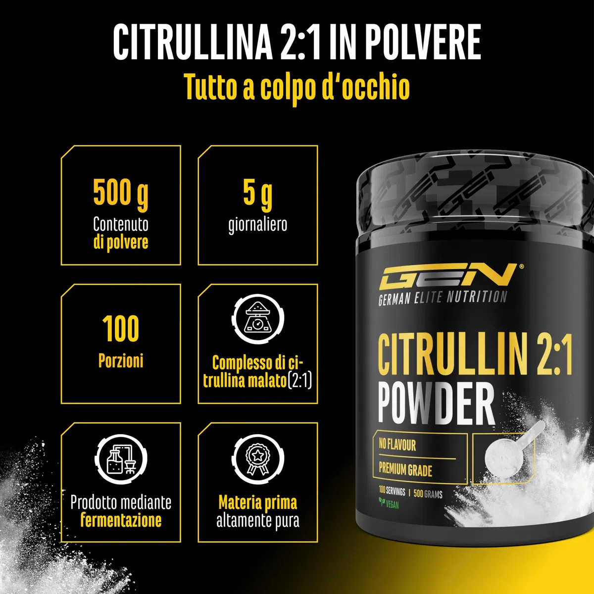 L-citrullina DL-malato 2:1 – polvere 500 g – Da fermentazione vegetale – Amminoacido ad alta purezza, vegano – Solubilità ottimale e senza additivi