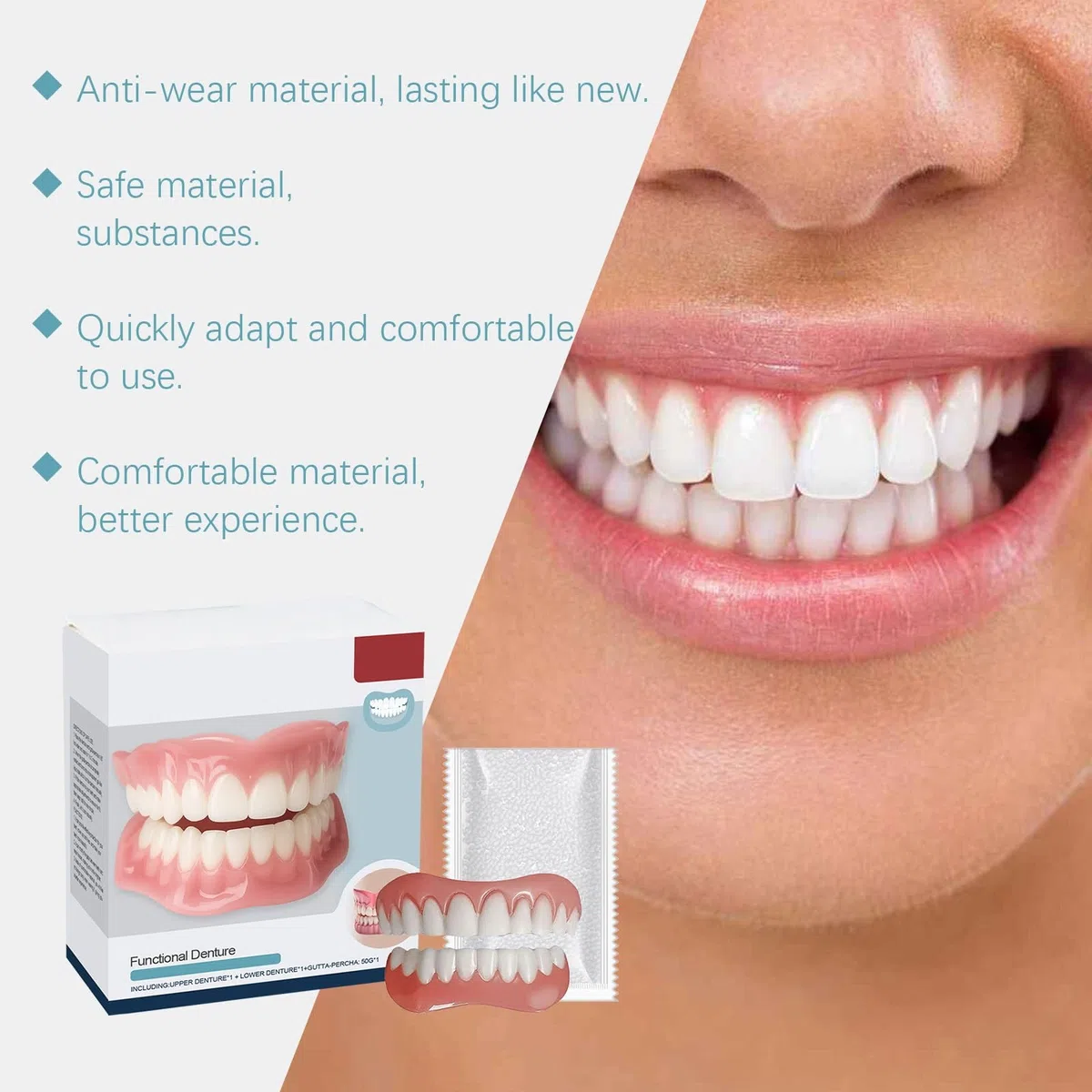 Protesi dentarie, Set di protesi dentarie in silicone multifunzionali, Kit di rivestimento per protesi a scatto, Protesi dentarie in silicone comode per arcata superiore e inferiore (3 set)