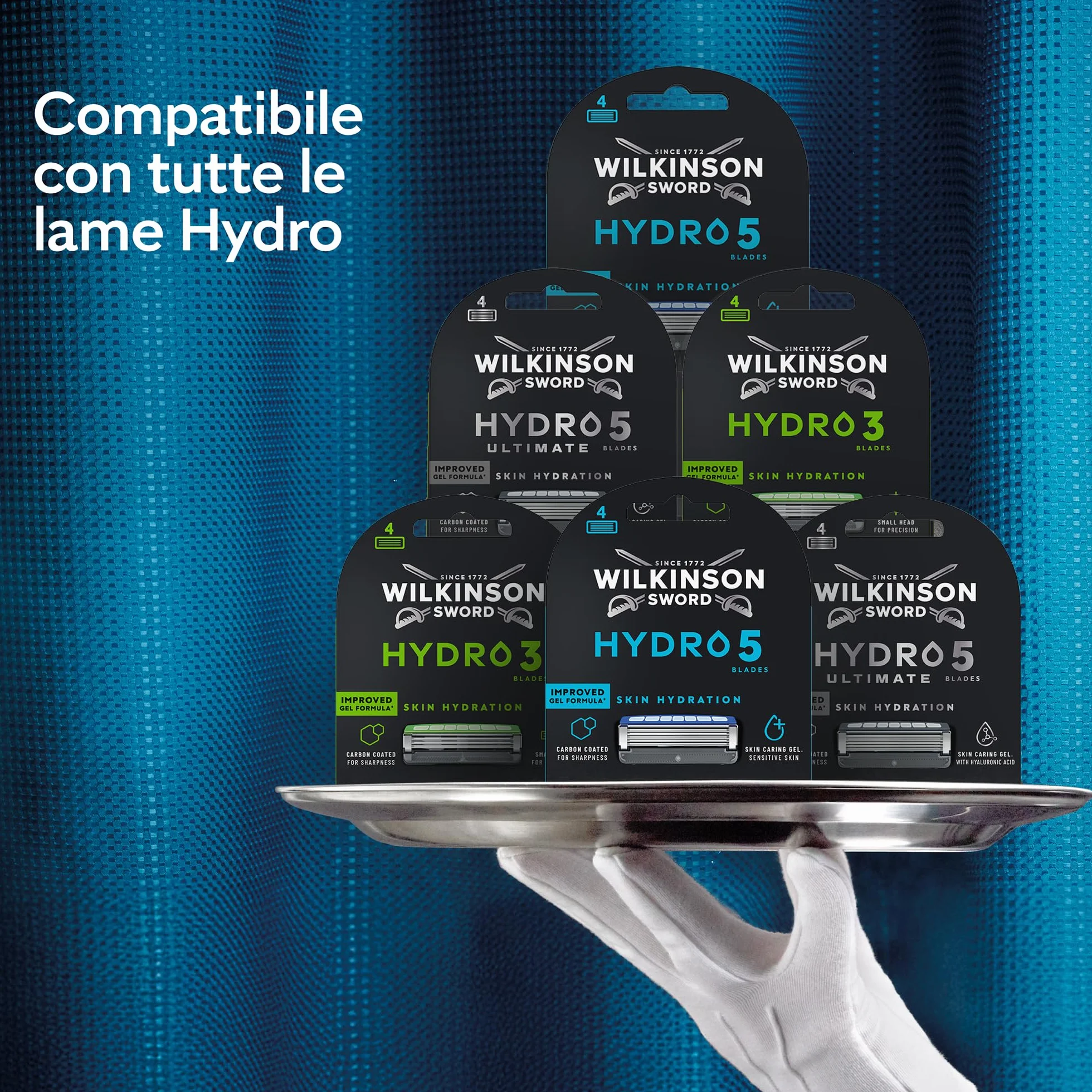 Wilkinson Sword Hydro 5, rasoio da uomo, formato convenienza, azione idratante e lame rivestite in carbonio, set manico + 13 ricariche