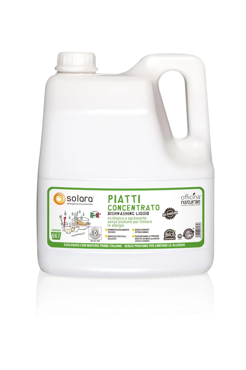 Officina Naturae | Solara Detersivo Piatti Ecologico Senza Profumo, per Lavaggio a Mano, Adatto per Allergie e MCS, 4L
