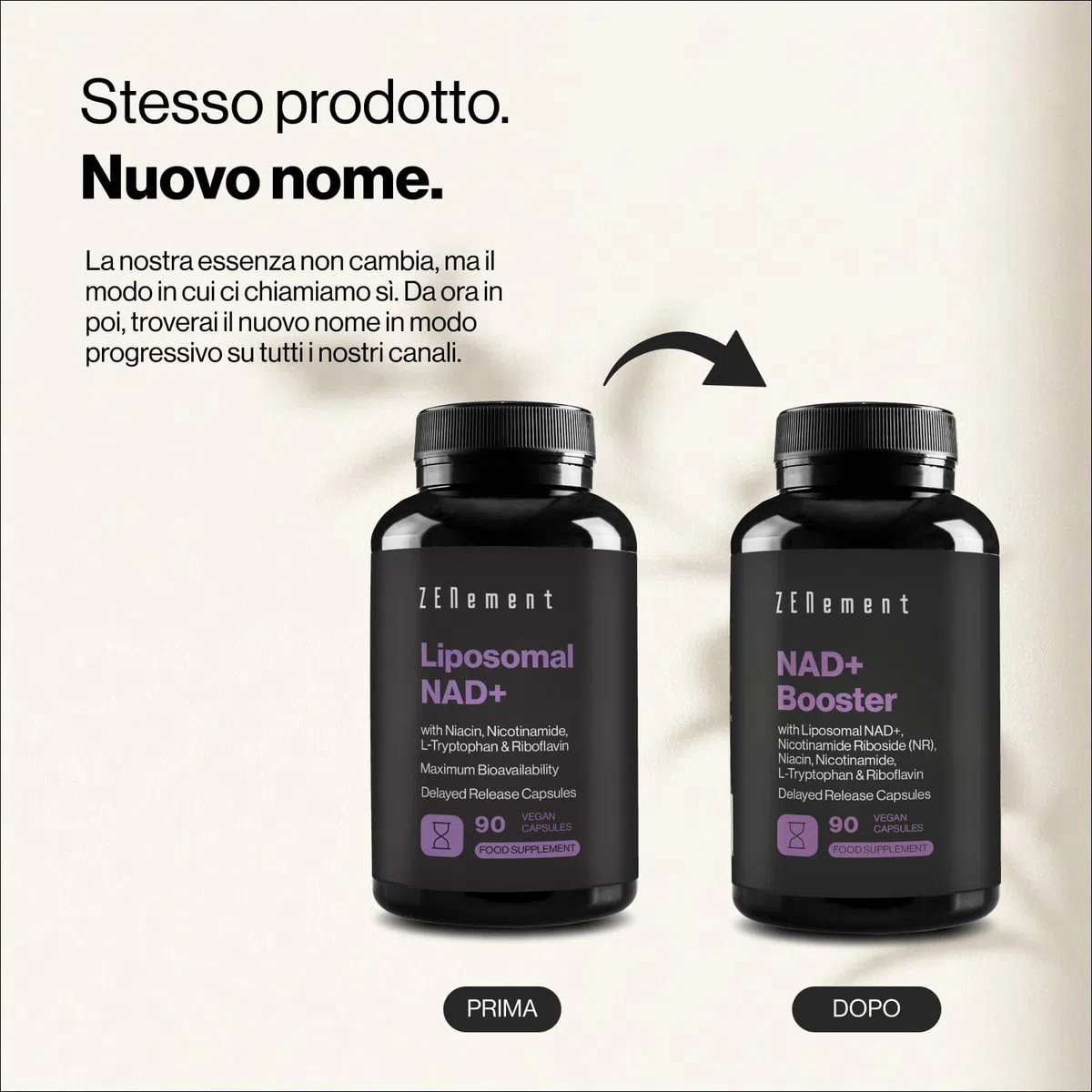 NAD+ Liposomiale 500 mg con Nicotinamide Riboside 250 mg, Niacina e Riboflavina – Doppia Formula con L-Triptofano – 90 Capsule Vegane a Rilascio Ritardato, 45 Giorni – Zenement