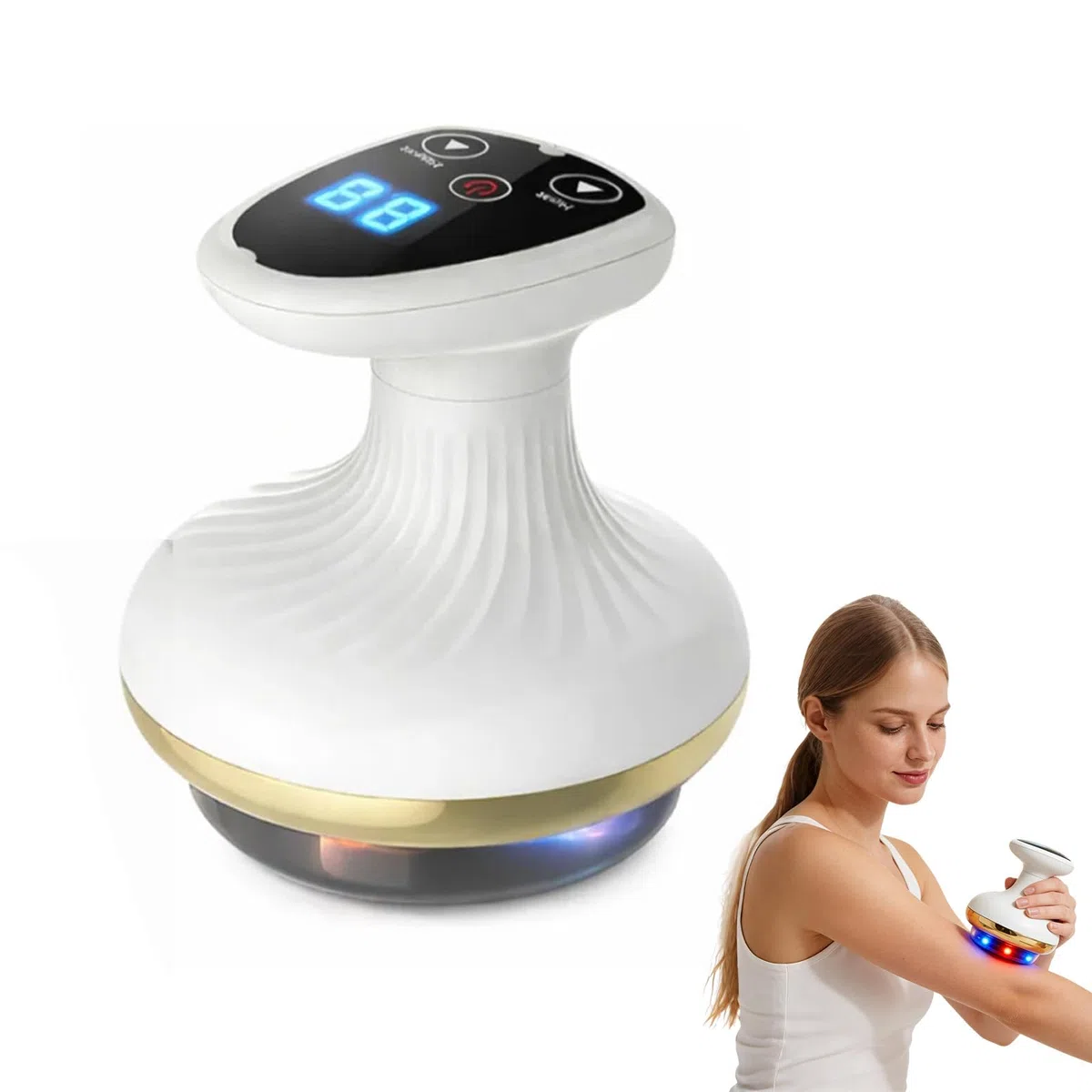 Massaggiatore elettrico 4 in 1 anti-cellulite, massaggiatore sottovuoto con funzione di calore, 9 livelli di intensità di aspirazione e riscaldamento, dispositivo Gua Sha per gambe, addome, braccia