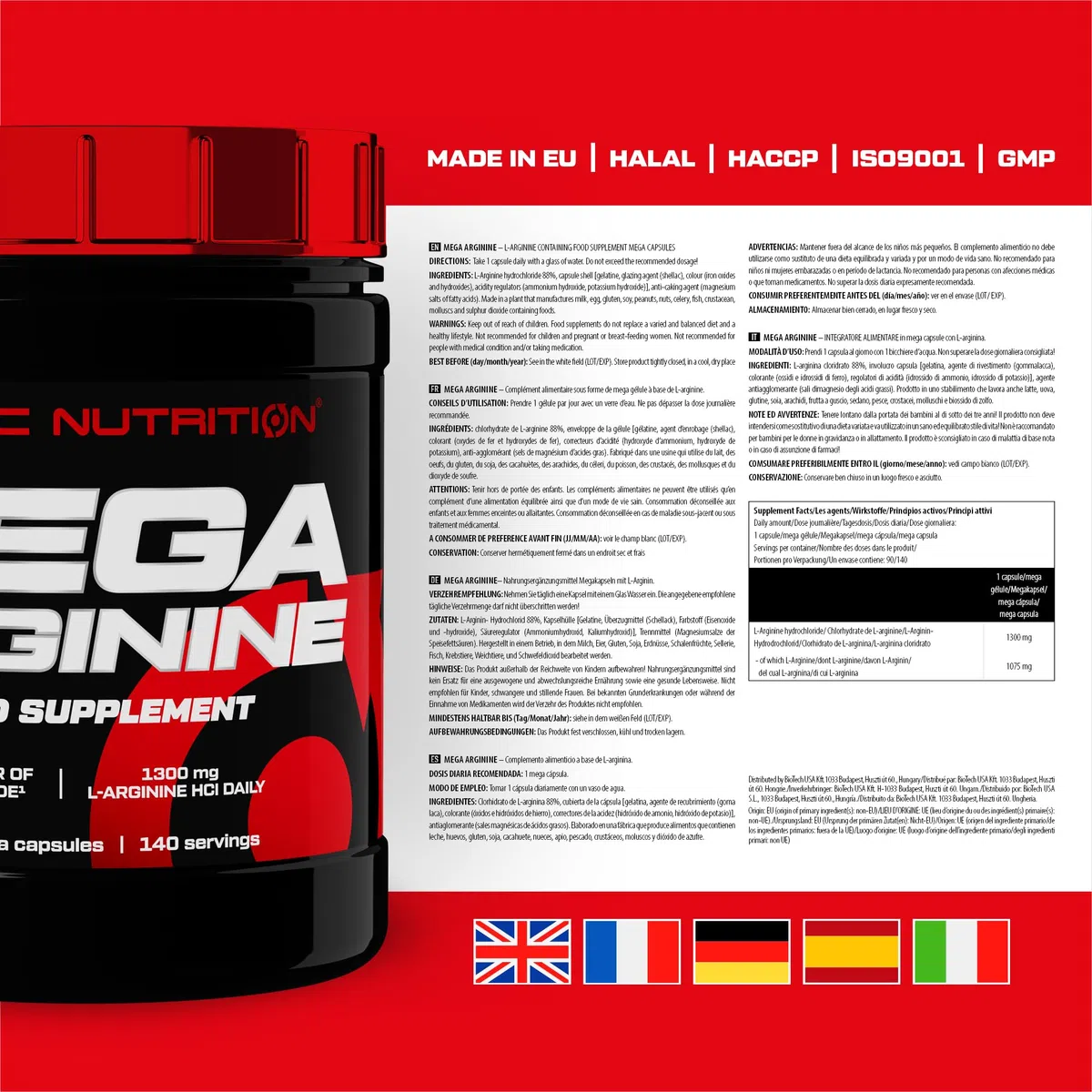 Scitec Nutrition Mega Arginine | Aminoacido | 1075 mg di L-Arginina per mega capsula | Per donne e uomini, 140 mega capsule
