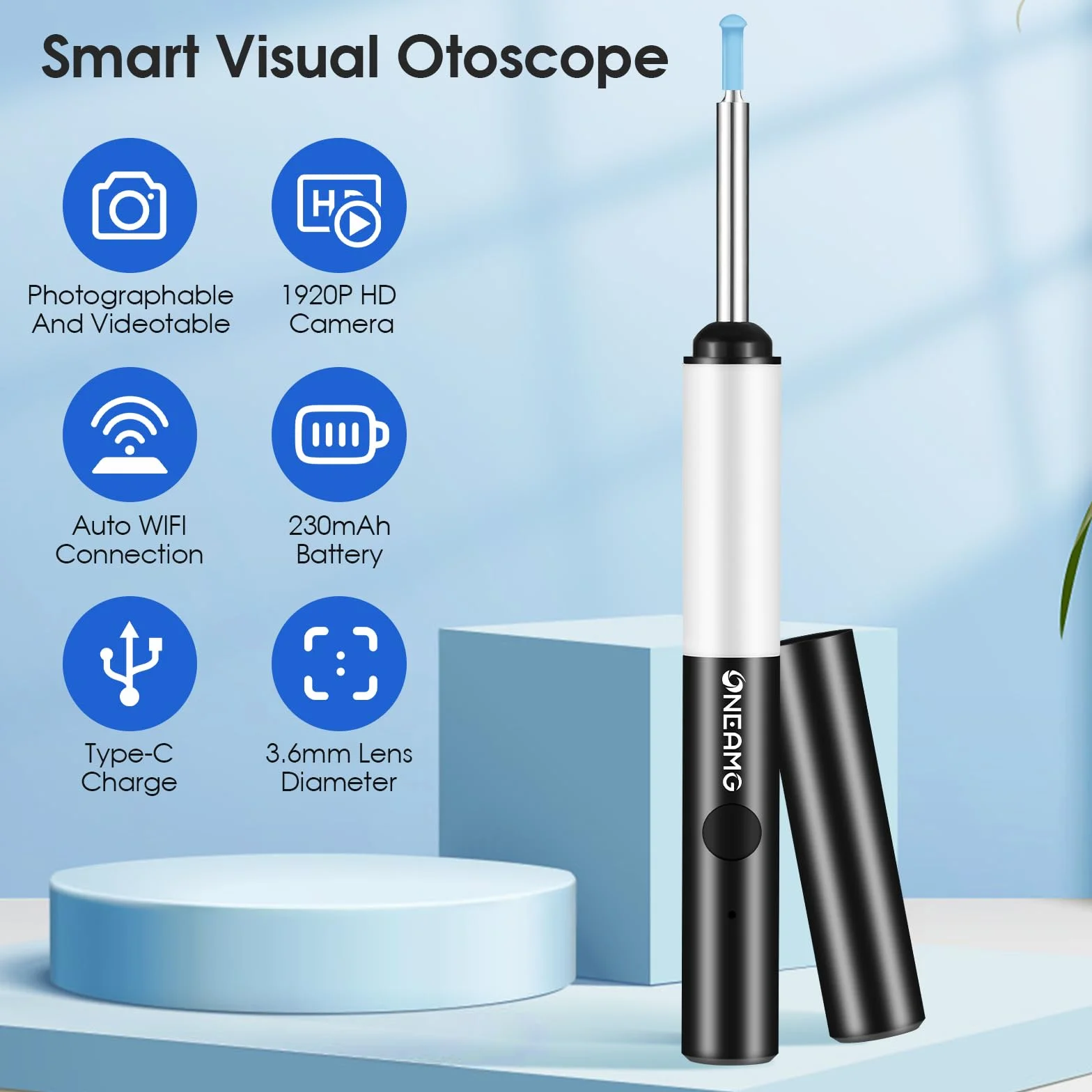 Otoscopio 1920P HD Pulizia Orecchie kit con Telecamera Endoscopio per l'orecchio WiFi Senza Fili Controllo APP 6 Luci LED Impermeabile IP67 Pulisci Orecchie per Smartphone iPhone iPad e Android