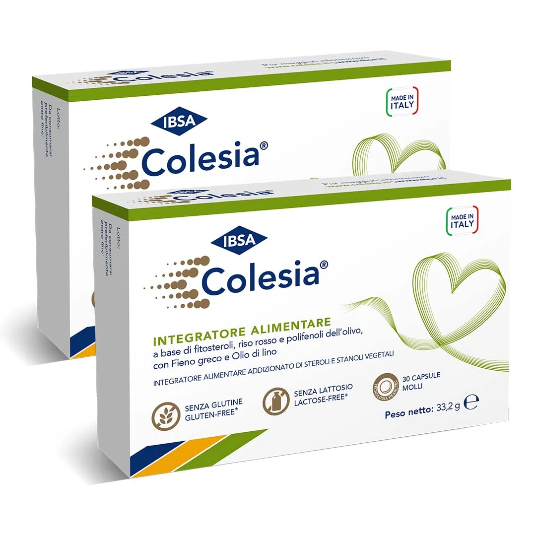 IBSA Colesia Soft Gel 30 Bipack Capsule Molli Made in Italy Integratore alimentare a base di fitosteroli, riso rosso e polifenoli dell’olivo, con Fieno greco e Olio di lino