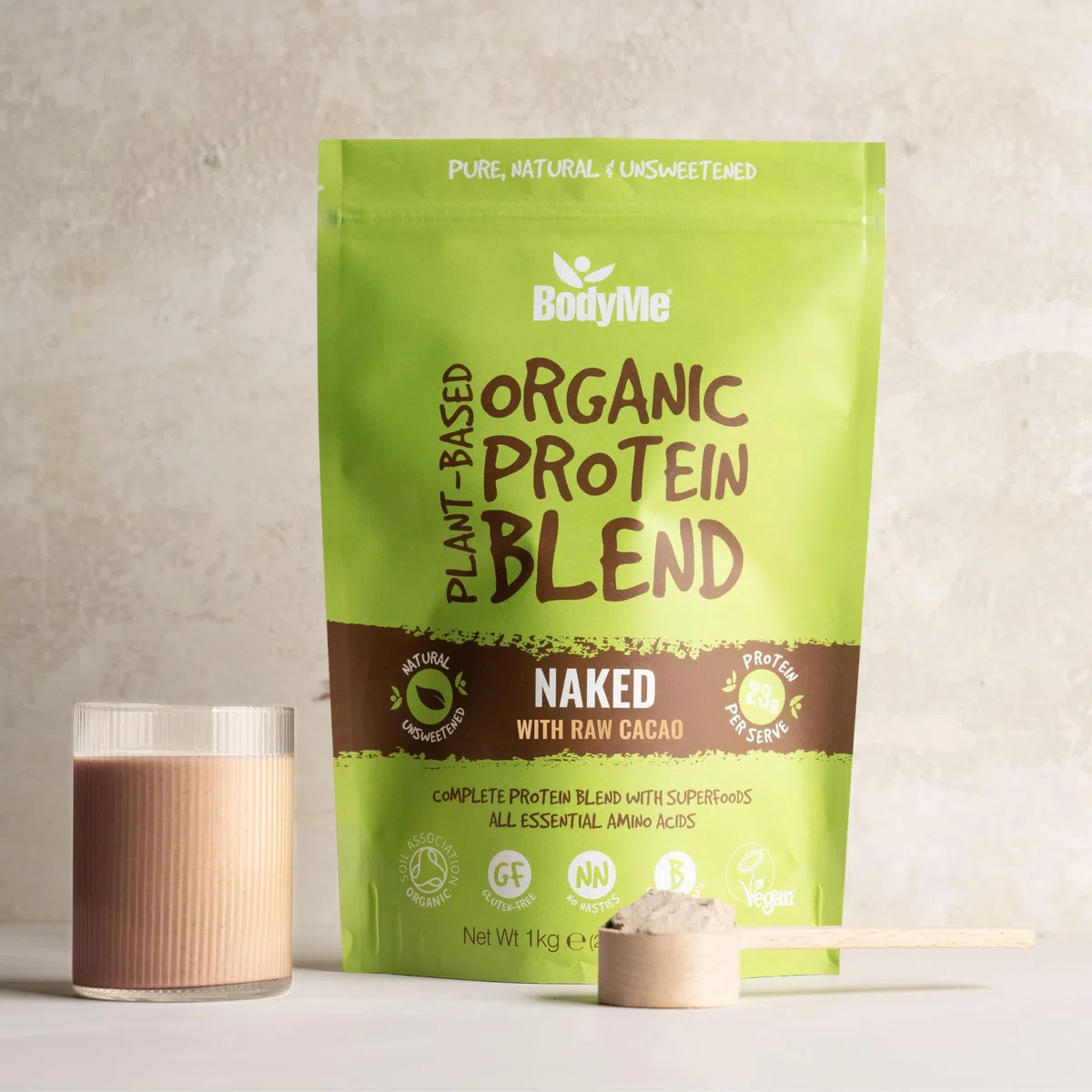 BodyMe Bio Miscela Di Proteine Vegane Bio In Polvere | Crudo Cacao Cocco | 1kg | Senza Zucchero Carbo Basso | Senza Glutine | 21g Vegan Protein Complete | 3 Proteine Vegetali | Amminoacidi Essenziali